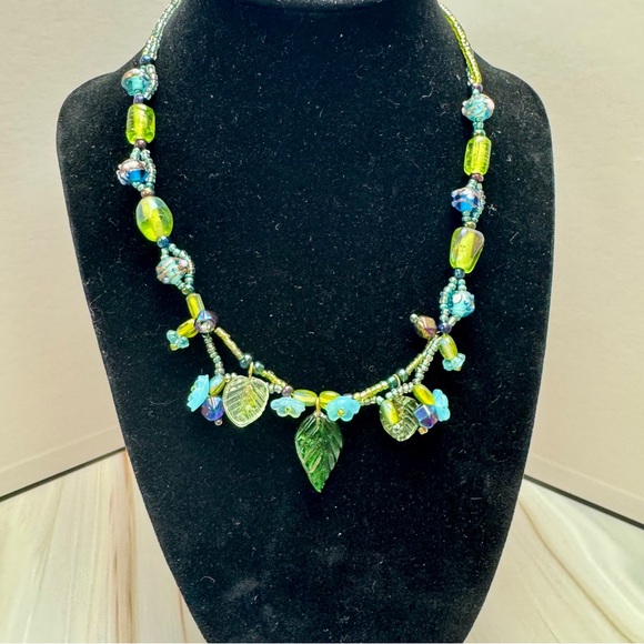 Art Glass Floral Necklace - Picture 1 of 9